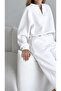 Women's High Collar V-Neck Oversized Sweatshirt and Elastic Cuffed Sweatpants 2-Piece Set - 2