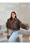 Women's New Season Bomber Balloon Sleeve Leather Jacket with Epaulet Detail - 2