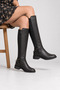 Women's Genuine Leather Riding Boots with Buckle Detail - 2