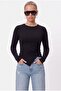 Women's Jolie Asymmetrical Detailed Long Sleeve Black Knitted Blouse - 2
