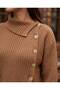 Button Detailed Asymmetrical Collar Ribbed Knit Sweater - 4