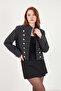 Cotton Judge Collar Napoleon Style Striped Cashmere Textured Jacket Women's Jacket 6811428 - 4