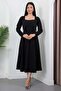 Square Neck Long Sleeve Flared Dress with Stones 2026-5005 - 4