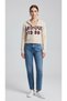 Women's Cream Knitted Hooded Cardigan with Front Lettering and Zipper