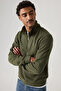 Men's Original Hm 1/4 Zipper Washed French Terry Fabric Khaki Top - 2