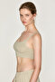 Wisin Women's Soft and Flexible Fabric Strappy Collar Crop Khaki Bustier - 2