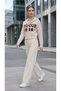Women's Cream Knitted Hooded Cardigan with Front Lettering and Zipper - 4