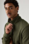 Men's Original Hm 1/4 Zipper Washed French Terry Fabric Khaki Top - 4