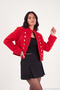 Cotton Judge Collar Napoleon Style Striped Cashmere Textured Jacket Women's Jacket 6811428 - 3