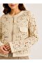 Asez Boutique Women's Guipure, Openwork Lace Jacket, Crew Neck, Buttoned Pocketed Jacket - 2