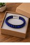 Serdelis Cobaltbead Black Leather Men's Bracelet - Vibrant Blue Round Beaded Wrap - 3
