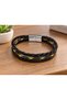 Dervanor Goldthread Black Leather Men's Bracelet - Gold-Toned Fine Weaving and Knitting - 3
