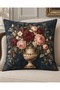 Vintage Navy Blue Cream Rose, Bird and Butterfly Patterned Digital Printed Set of 4 Gift Throw Pillow Covers - 3