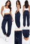 Women's Cargo Pocket Thin Parachute Sweatpants with Adjustable Cuffs Oversize Fit Black Gray Navy Blue Beige Khaki - 2