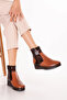 Women's Genuine Leather Snake Patterned Light Sole Double Zipper Boots Elnr.1262 Tan Snake