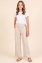 Girl's Wide-Leg Pants with Folded Waist and Buckle Detail