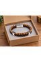 Senvarin Honeyplait Light Brown Leather Men's Bracelet - Two Color Double Braid - 3
