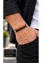 Tembralis Rustweft Black Leather Men's Bracelet - Tile Weave and Navy Blue Stripe