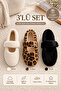 3-Piece Cream - Black - Tan Leopard Plush Banded Closed Toe Mary Jane Ballet Flats Set Byndmj002