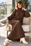 High Collar Ribbed Knitwear Dress K3051 Brown - 2