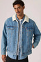 Washed Look Relaxed Fit Sherpa Trucker Blue Jacket
