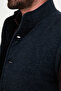 Textured Slim Fit Stand Collar Buttoned Wool Blend Men's Vest Navy Blue - 40965.26K - 3
