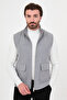 Plain Slim Fit Stand Collar Double Zipper Wool Blend Men's Vest Gray - 40966.26K - 6
