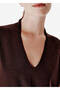Thin Knit V-Neck Brown Knitwear Top - 4
