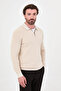 Ribbed Slim Fit Polo Collar Zippered Men's Cotton Knit Sweater Beige - 11602.26K - 5