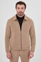 Ribbed Slim Fit Shirt Collar Zippered Velvet Men's Coat Beige - 39700.26K