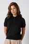 Women's Black Short Sleeve Polo Collar Buttoned Knitwear Sweater5273 - 2