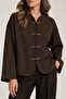 Women's Japanese Button Detail Notched Collar Relaxed Fit Long Sleeve Casual Stylish Standard Size Jacket - 3