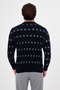 Checkered Slim Fit Crew Neck Chenille Men's Knitwear Sweater Navy Blue - 11609.26K - 4