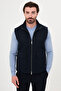 Plain Slim Fit Stand Collar Double Zipper Wool Blend Men's Vest Navy Blue - 40966.26K - 2