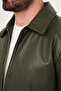 Straight Slim Fit Shirt Collar Zippered Faux Leather Men's Coat Khaki - 39677.26K - 2