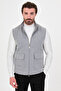 Plain Slim Fit Stand Collar Double Zipper Wool Blend Men's Vest Gray - 40966.26K
