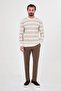 Checkered Slim Fit Crew Neck Chenille Men's Knitwear Sweater Ecru - 11609.26K - 3