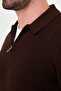 Ribbed Slim Fit Polo Collar Zippered Men's Cotton Knit Sweater Brown - 11602.26K - 2
