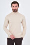 Plain Slim Fit Half Turtleneck Ribbed Cotton Men's Knitwear Sweater Beige - 11606.26K