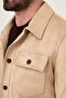 Straight Slim Fit Shirt with Collar Buttons Suede Men's Coat Beige - 39681.26K - 3