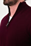 Plain Slim Fit Stand Collar Zippered Cotton Men's Knitwear Sweater Claret Red - 11607.26K - 3