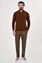 Plain Slim Fit Stand Collar Zippered Chenille Men's Knitwear Sweater Camel - 11605.26K - 3