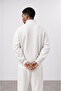 Men's Basic Half Zip Oversize Sweatshirt Ecru - 3