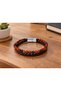 Tervessa Russetbead Black Leather Men's Bracelet - Red Orange Beads and Black Braid - 2