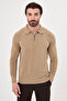 Plain Slim Fit Polo Collar Zippered Chenille Men's Knitwear Sweater Beige - 11603.26K