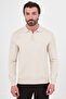 Plain Slim Fit Polo Collar Metal Buttoned Cotton Men's Knitwear Sweater Beige - 11619.26K