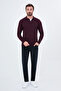 Braided Slim Fit Polo Collar Buttoned Cashmere Men's Knitwear Sweater Claret Red - 11615.26K - 3