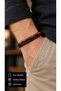 Tervessa Russetbead Black Leather Men's Bracelet - Red Orange Beads and Black Braid
