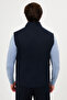 Plain Slim Fit Stand Collar Double Zipper Wool Blend Men's Vest Navy Blue - 40966.26K - 5