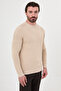 Ribbed Slim Fit High Crew Neck Cotton Men's Knitwear Sweater Beige - 11601.26K - 6